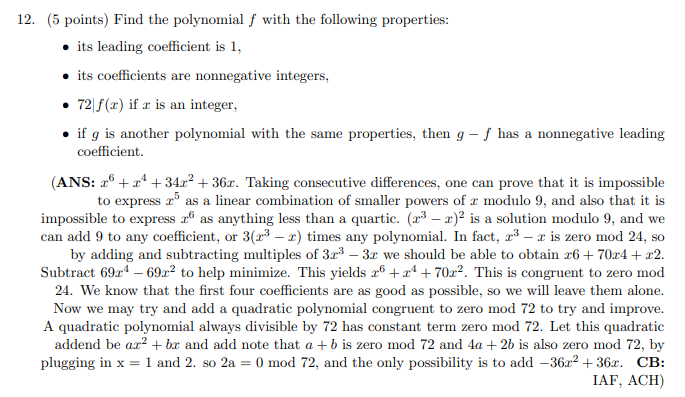 Smallest polynomial divisible by 72